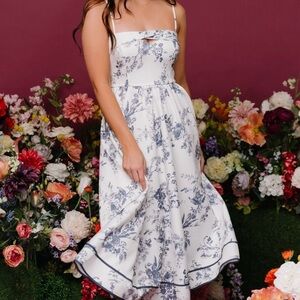 Floral White and Blue Women's Dress